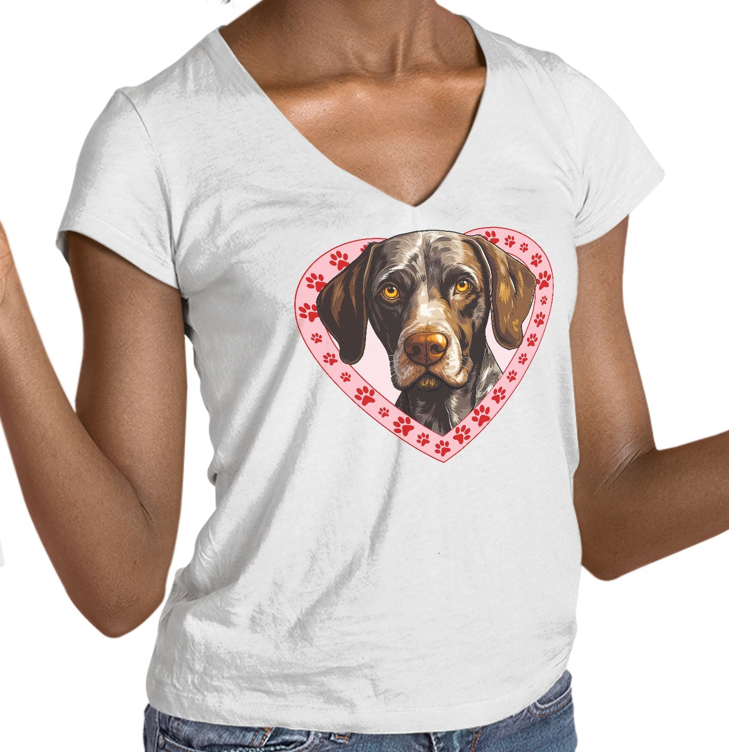 German Shorthaired Pointer Illustration In Heart - Women's V-Neck T-Shirt