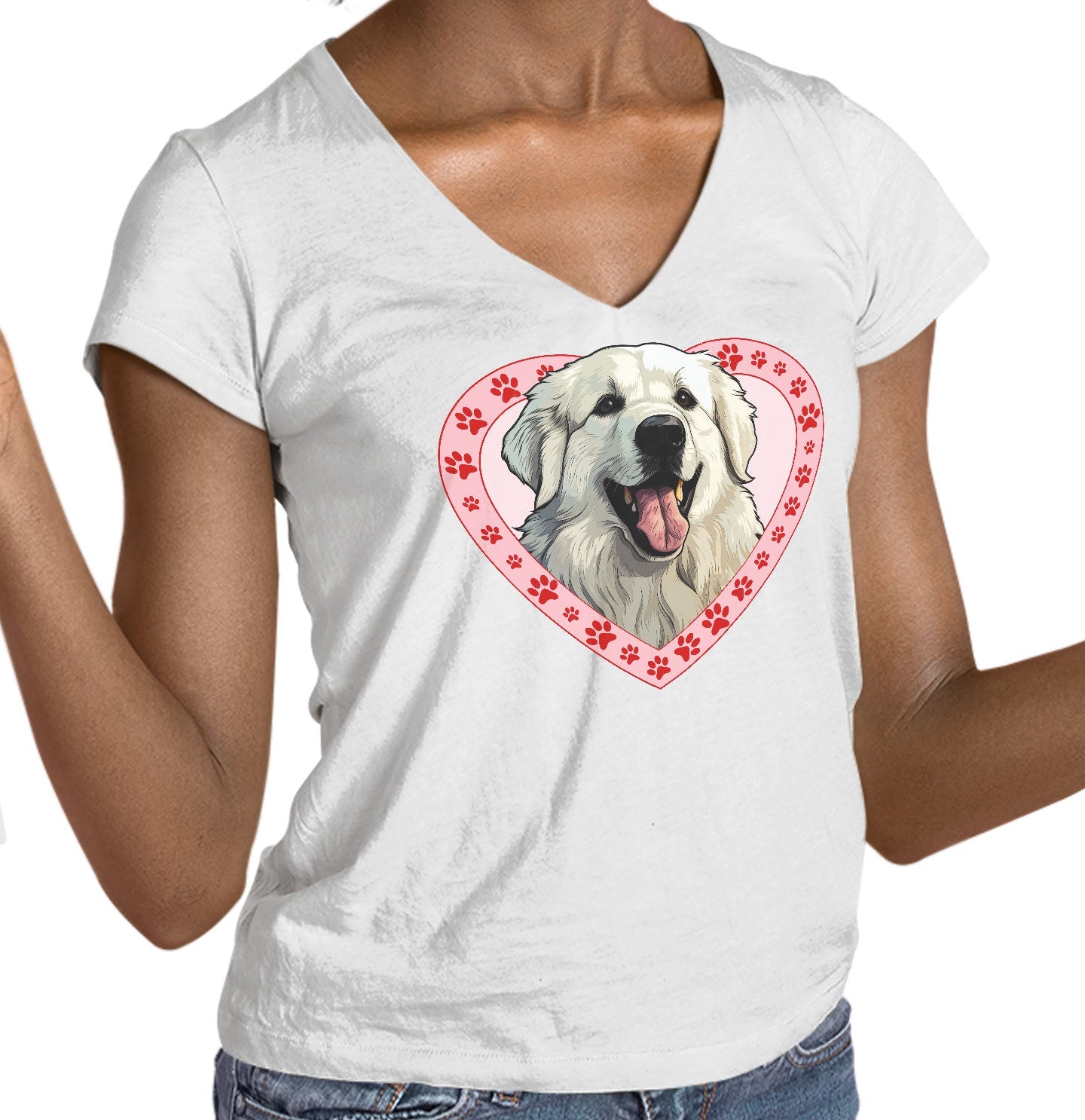 Great Pyrenees Illustration In Heart - Women's V-Neck T-Shirt