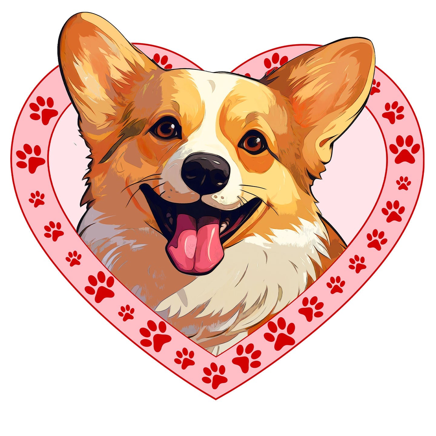 Pembroke Welsh Corgi Illustration In Heart - Adult Unisex T-Shirt