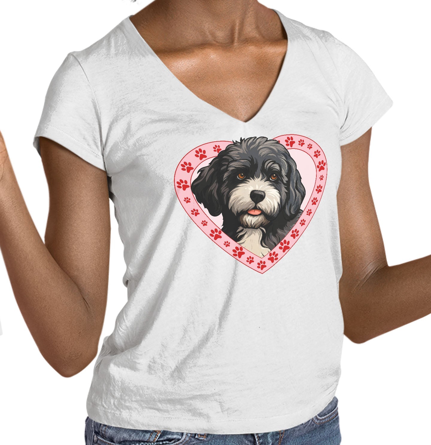 Portuguese Water Dog Illustration In Heart - Women's V-Neck T-Shirt