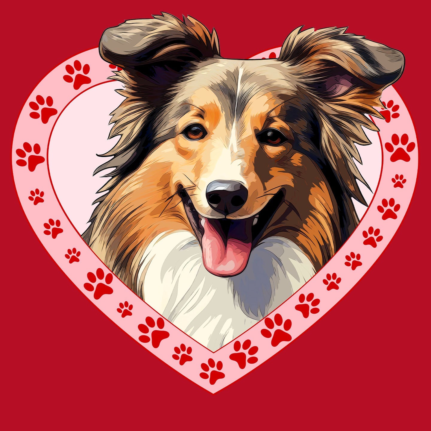 Shetland Sheepdog Illustration In Heart - Women's V-Neck T-Shirt