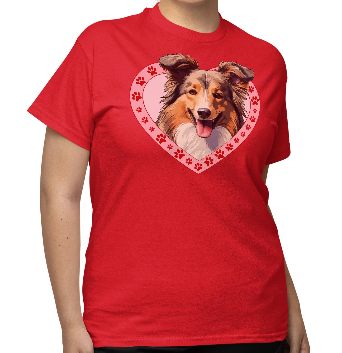 Shetland Sheepdog Illustration In Heart - Adult Unisex T-Shirt