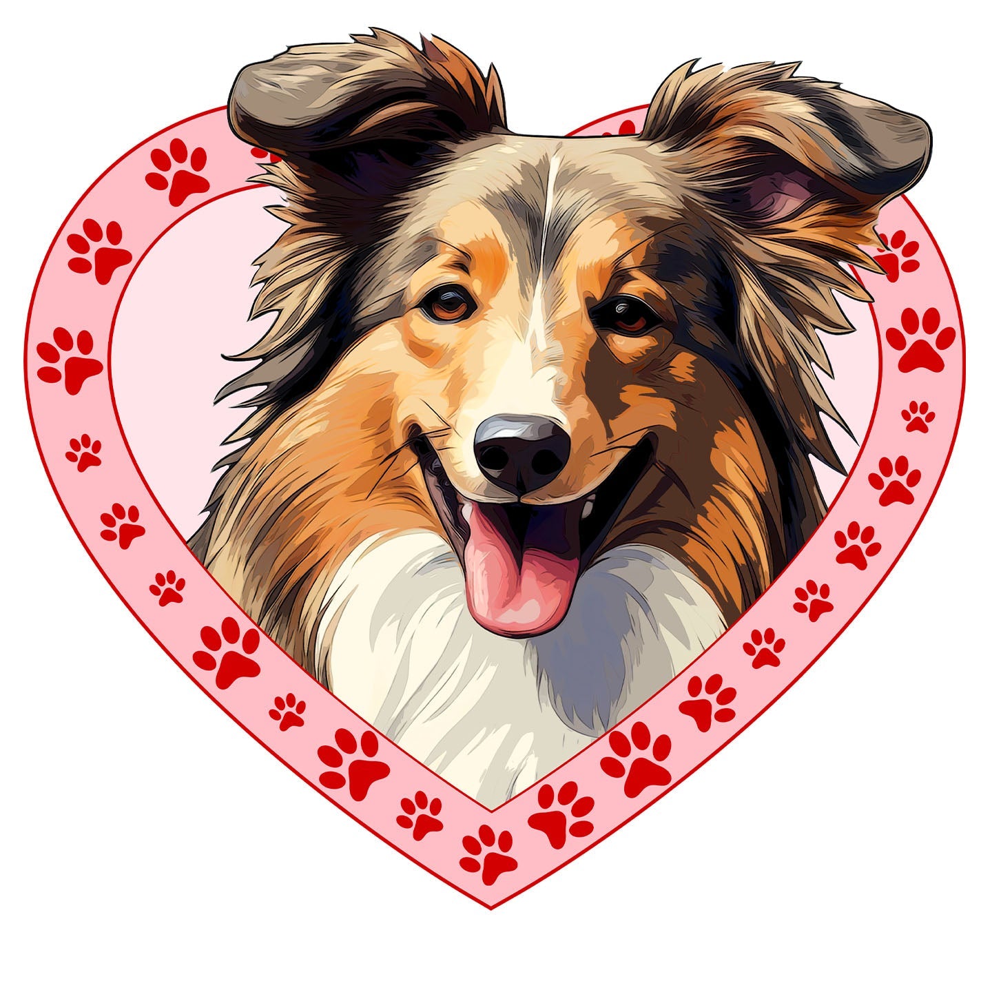 Shetland Sheepdog Illustration In Heart - Adult Unisex T-Shirt