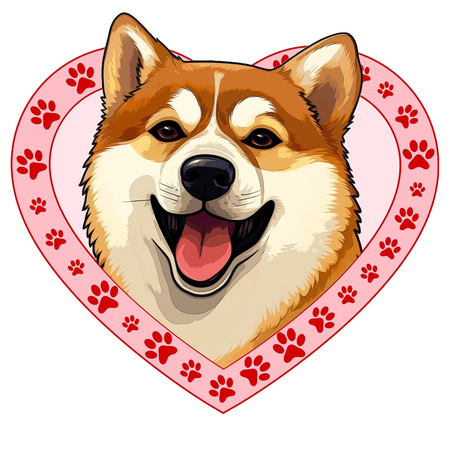 Shiba Inu Illustration In Heart - Adult Unisex T-Shirt