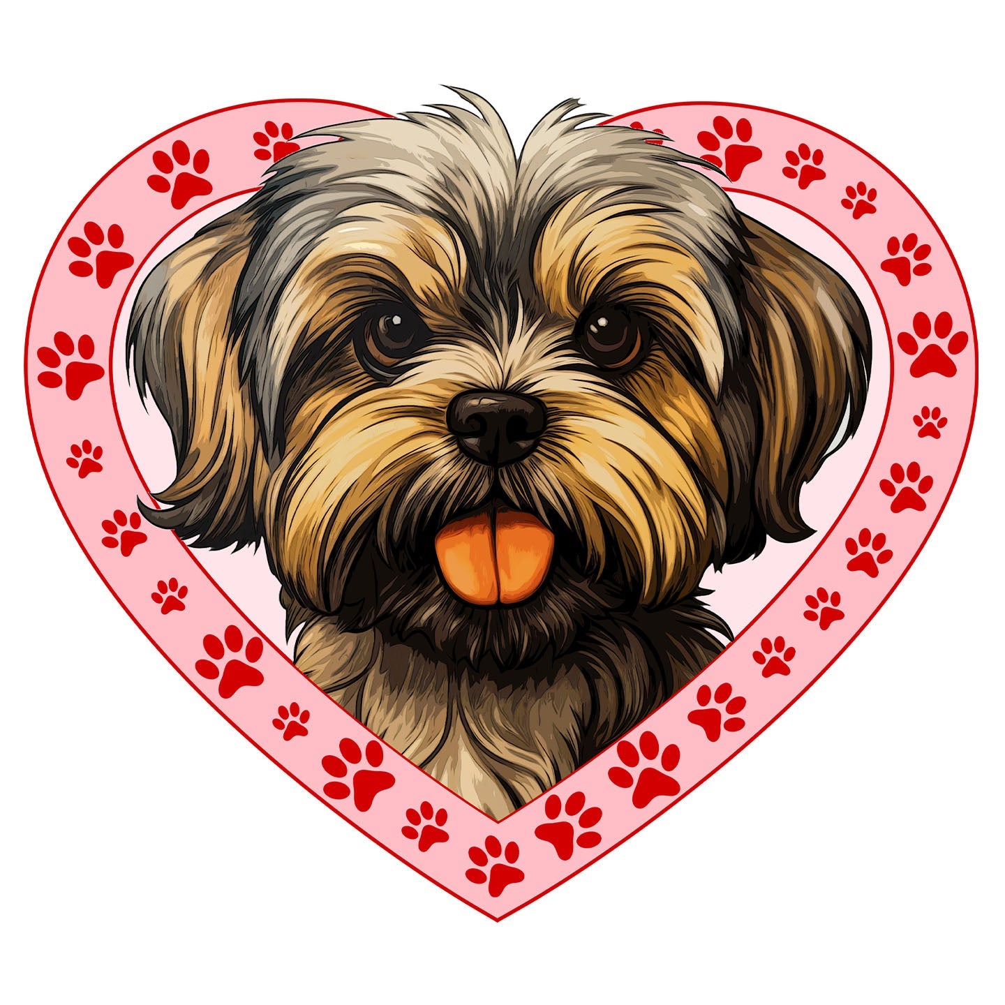 Shih Tzu (Brindle) Illustration In Heart - Adult Unisex T-Shirt