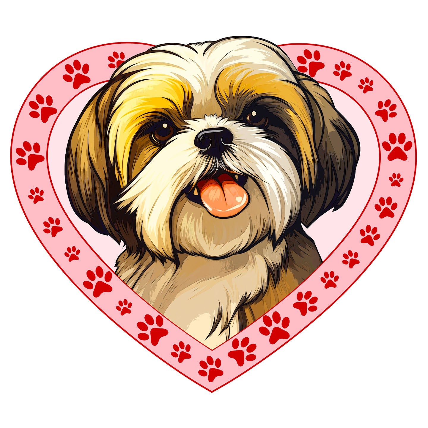 Shih Tzu (Gold & White) Illustration In Heart - Adult Unisex T-Shirt