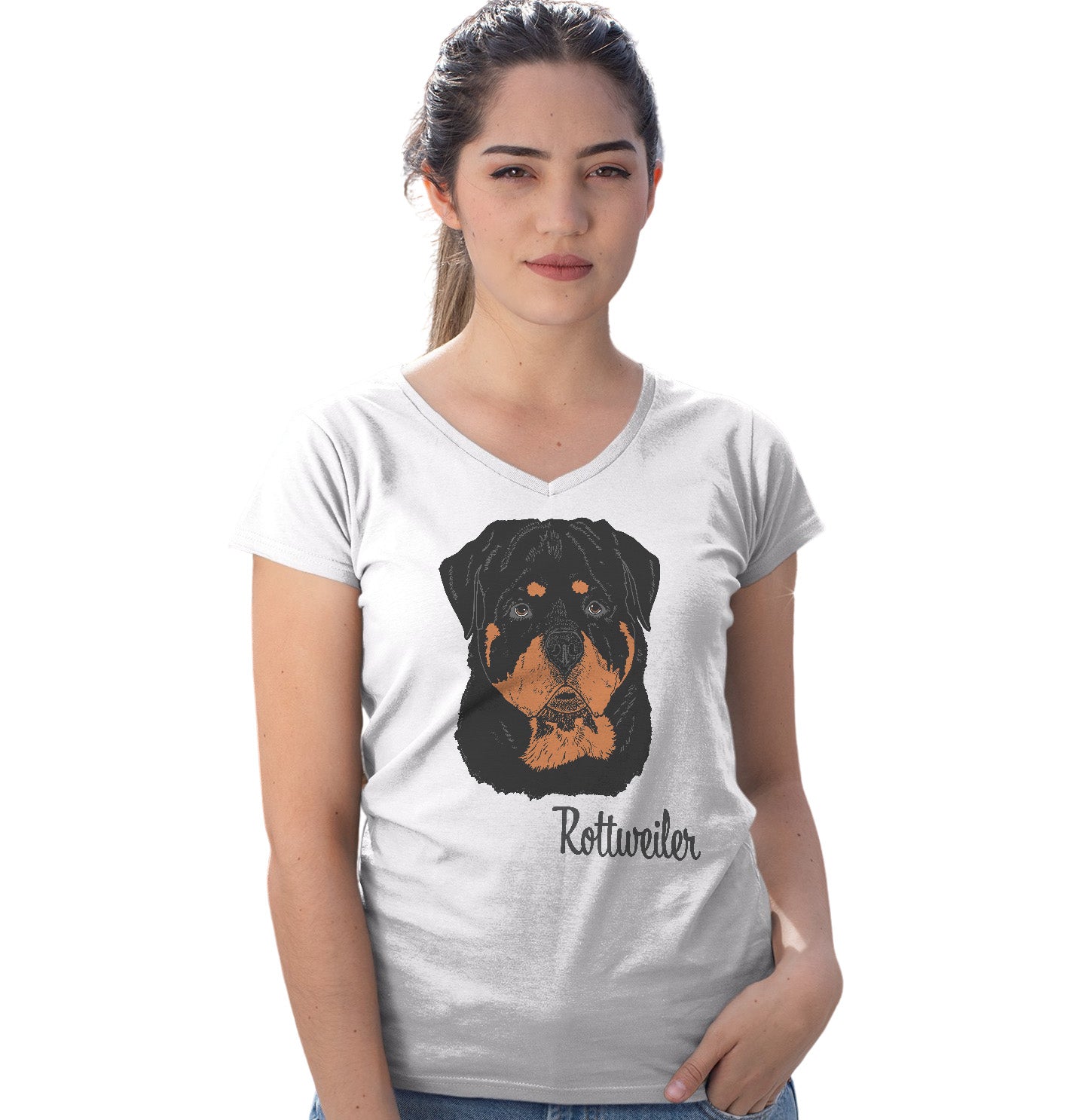 Rottweiler Headshot - Women's V-Neck T-Shirt