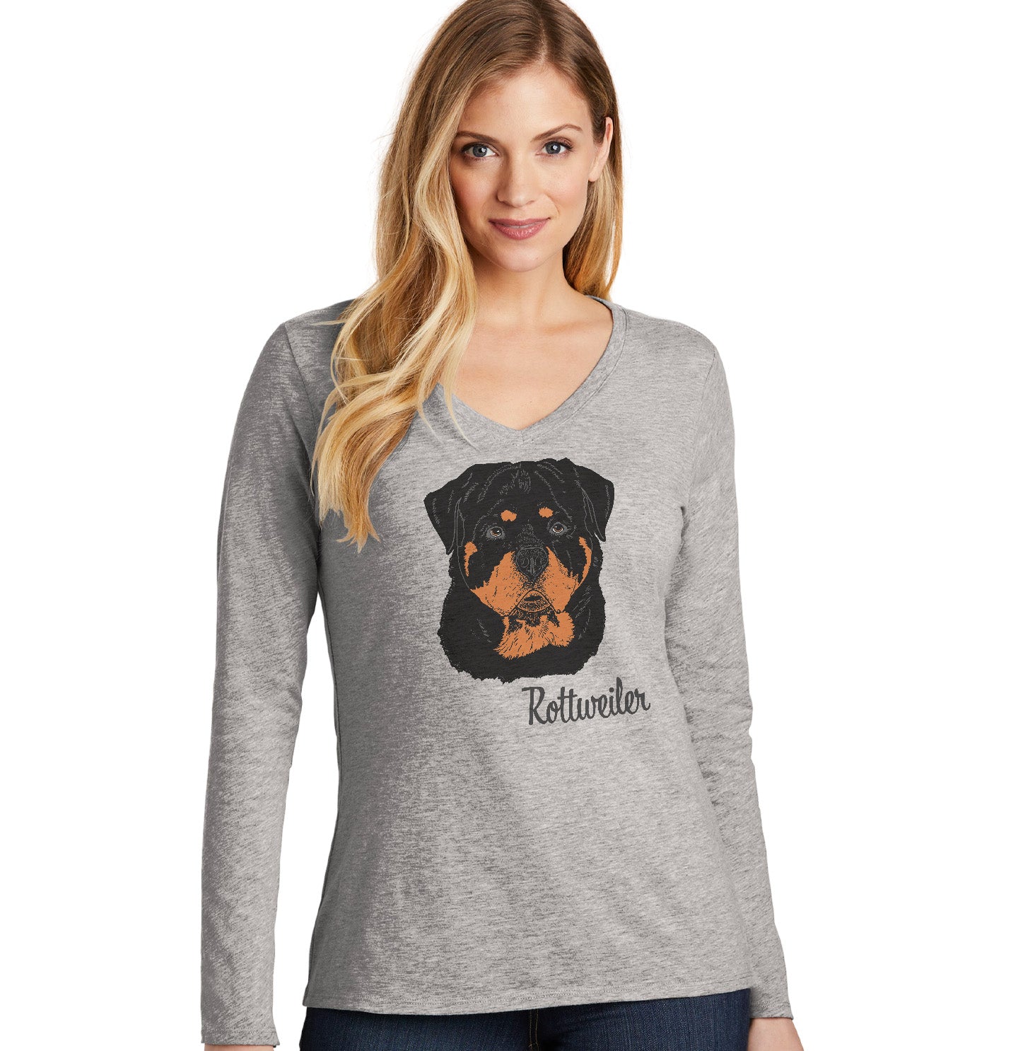 Rottweiler Headshot - Women's V-Neck Long Sleeve T-Shirt