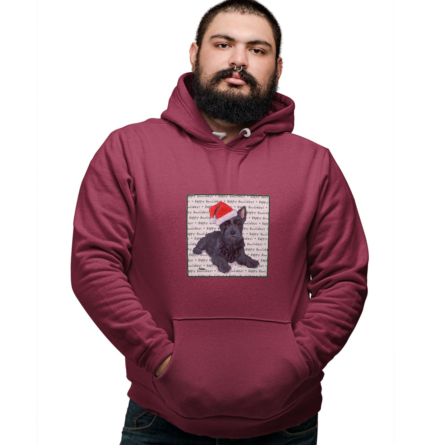 Scottish Terrier Puppy Happy Howlidays Text - Adult Unisex Hoodie Sweatshirt