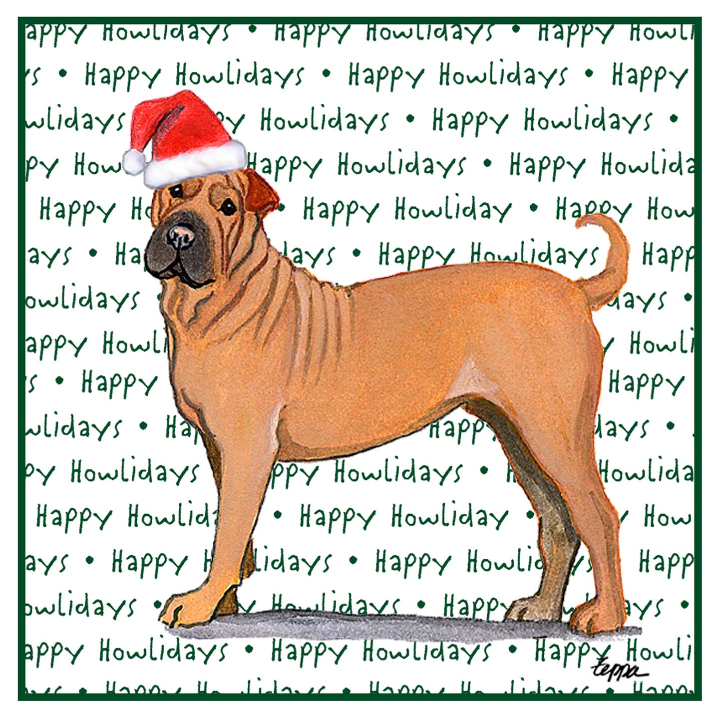 Chinese Shar-Pei Happy Howlidays Text - Women's V-Neck T-Shirt