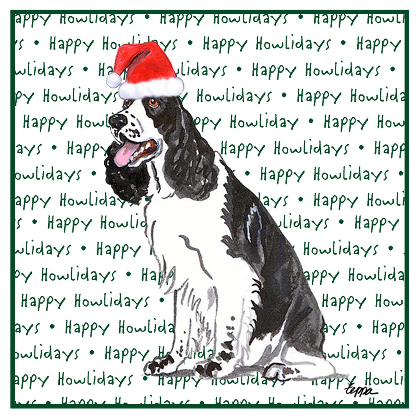 English Springer Spaniel (Black & White) Happy Howlidays Text - Women's V-Neck T-Shirt