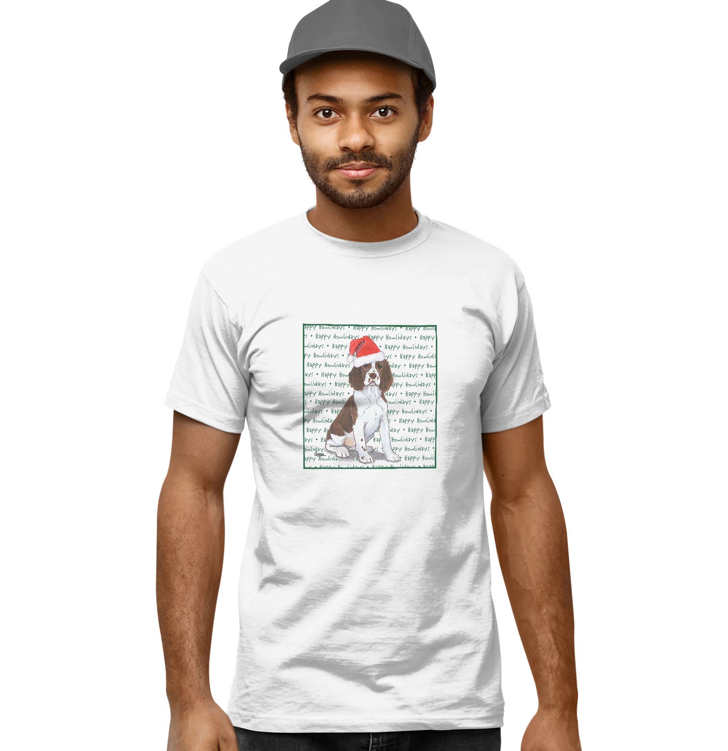 English Springer Spaniel Puppy Happy Howlidays Text - Adult Unisex T-Shirt