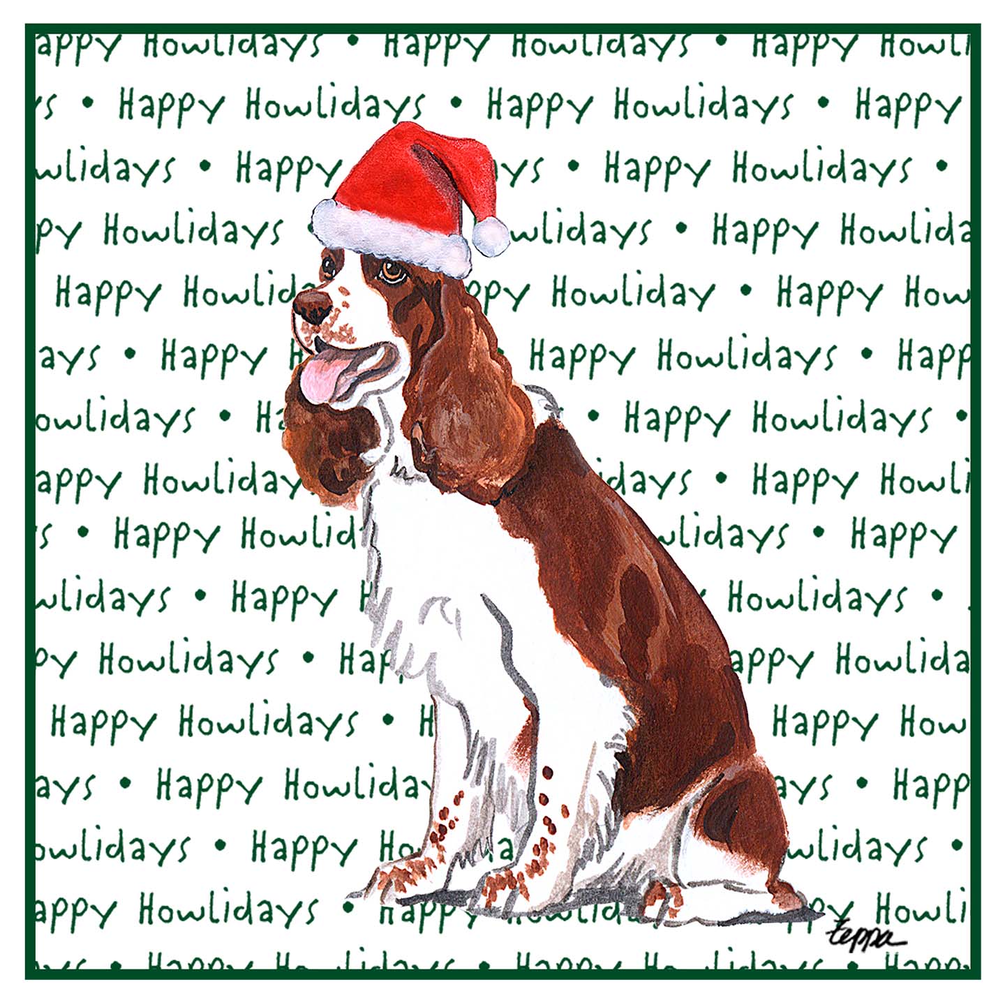 English Springer Spaniel (Liver & White) Happy Howlidays Text - Women's V-Neck T-Shirt
