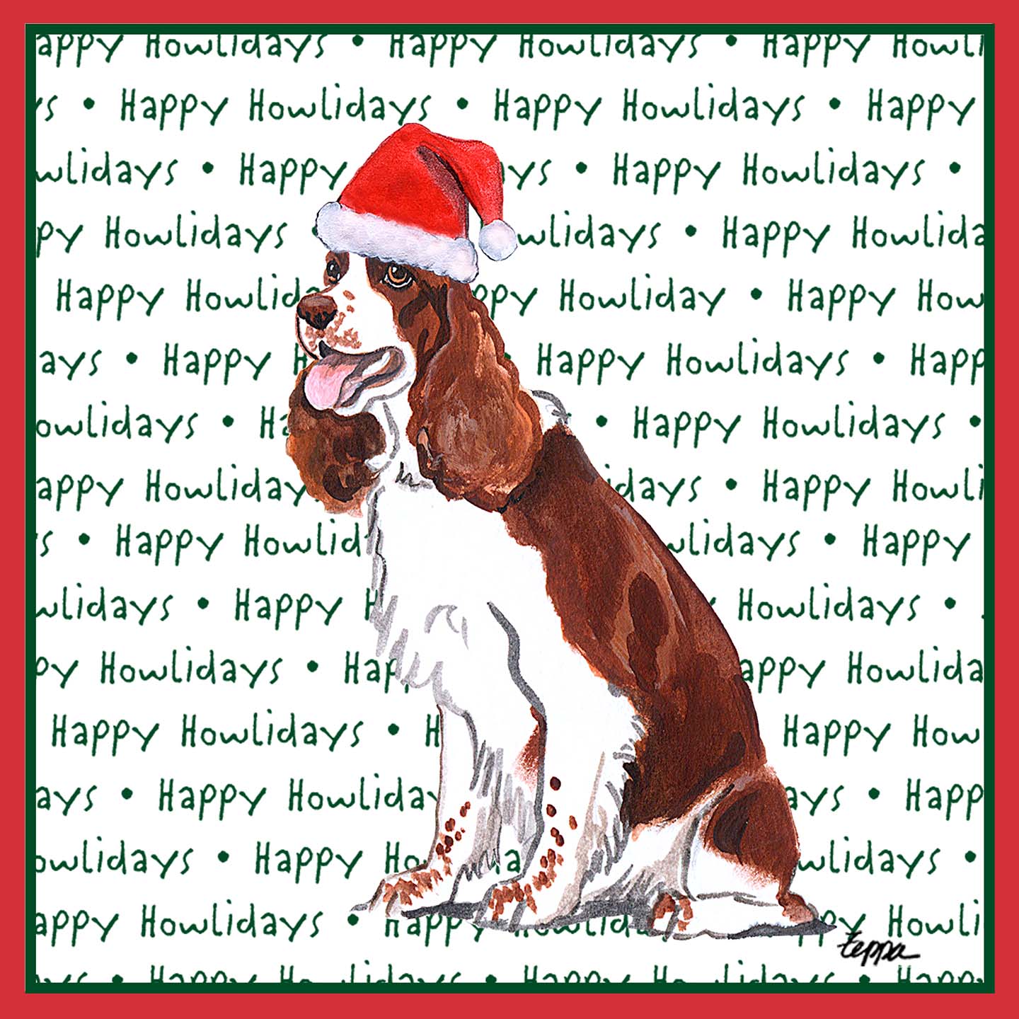 English Springer Spaniel (Liver & White) Happy Howlidays Text - Adult Unisex Long Sleeve T-Shirt