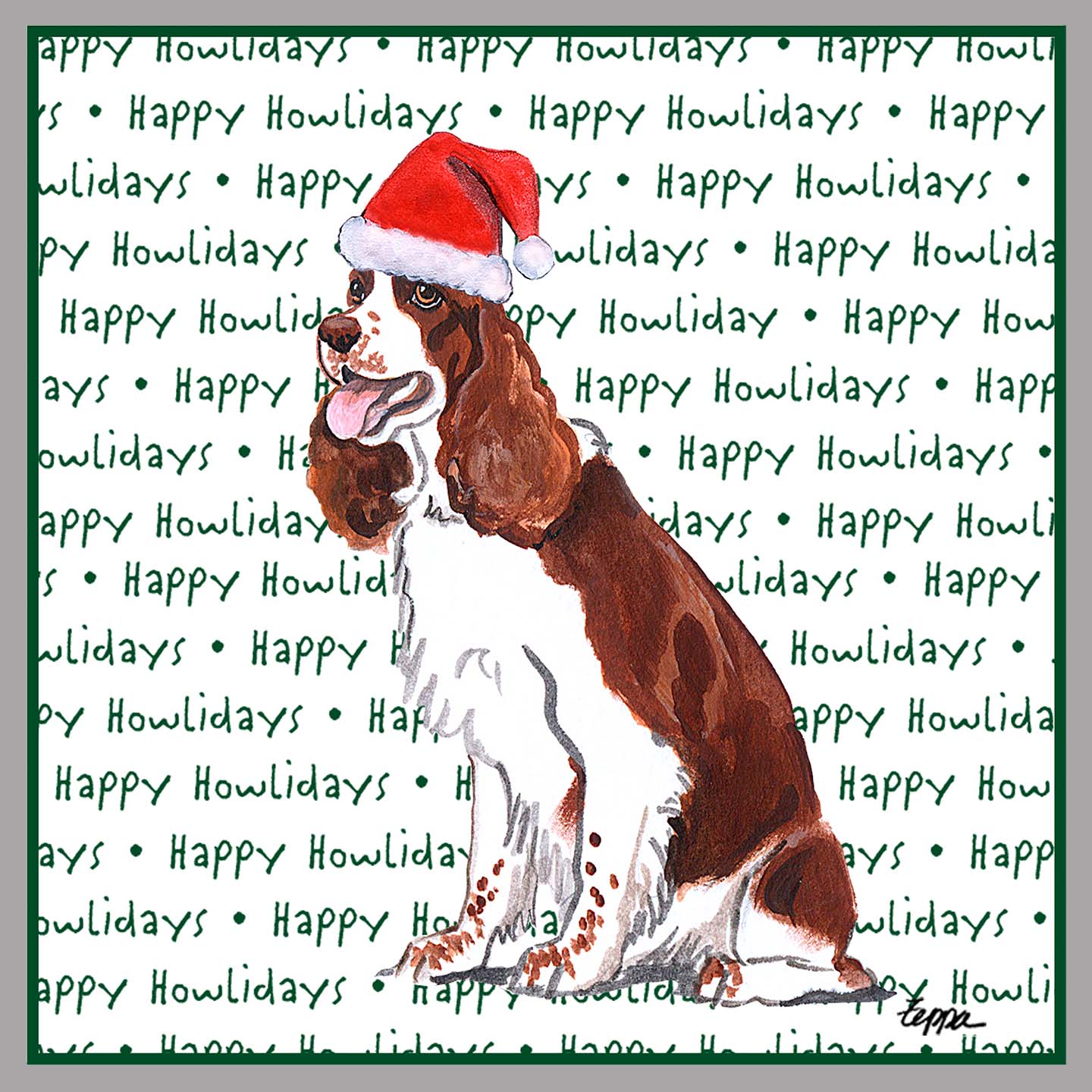 English Springer Spaniel (Liver & White) Happy Howlidays Text - Adult Unisex Crewneck Sweatshirt