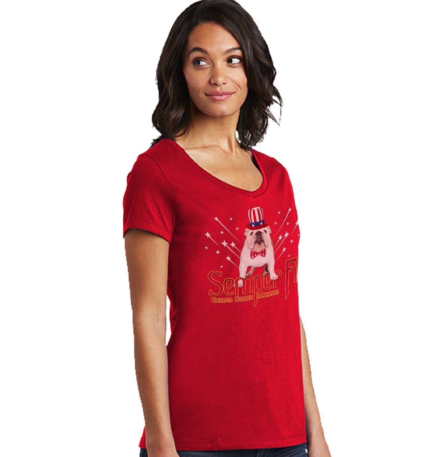 Semper Fi Bulldog - Women's V-Neck T-Shirt