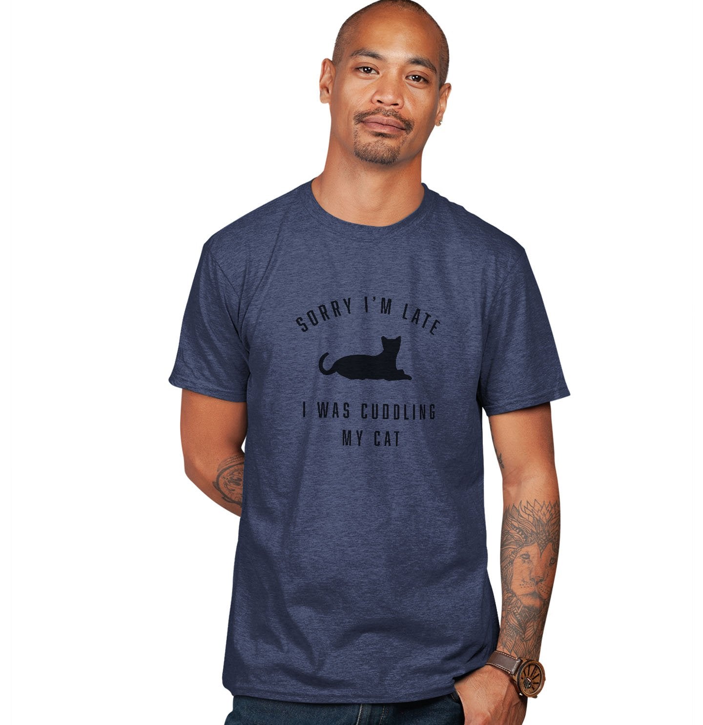 Sorry I'm Late Cat Cuddling Silhouette - Adult Tri-Blend T-Shirt