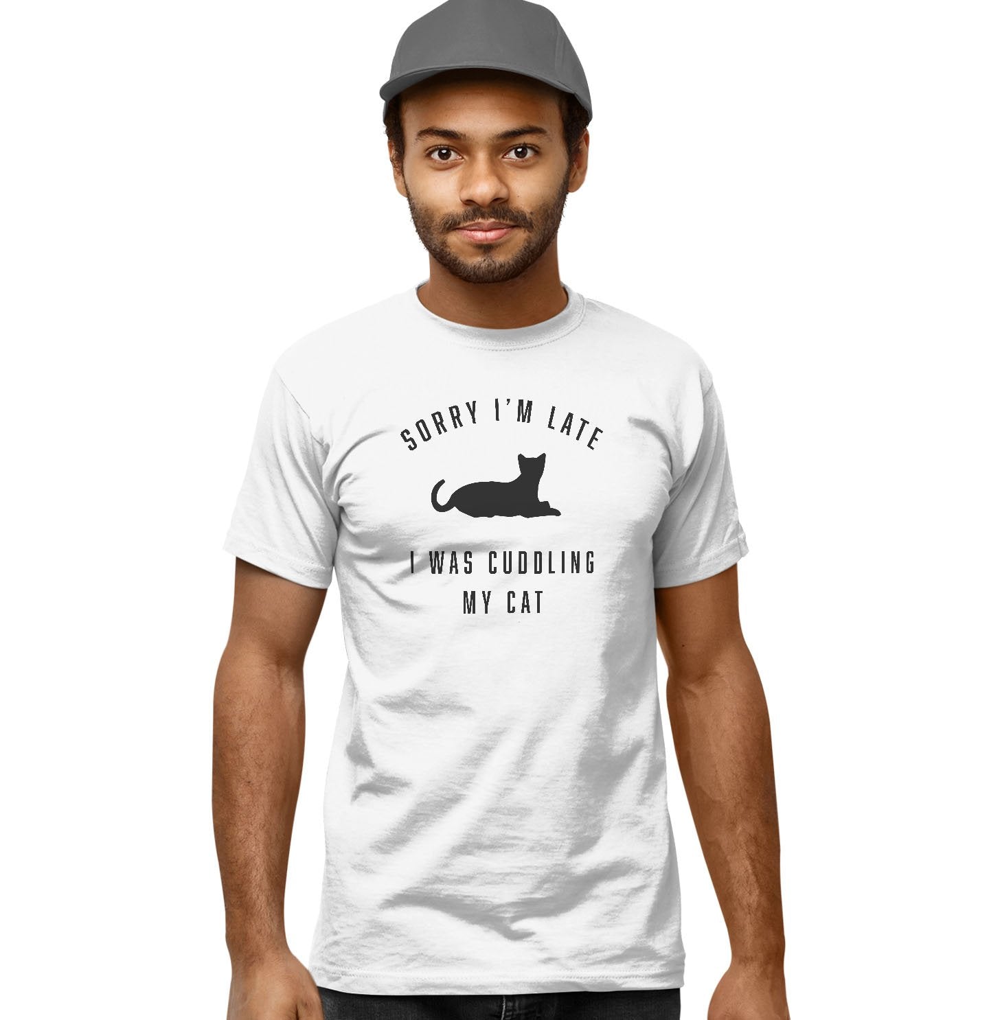 Sorry I'm Late Cat Cuddling Silhouette - Adult Unisex T-Shirt