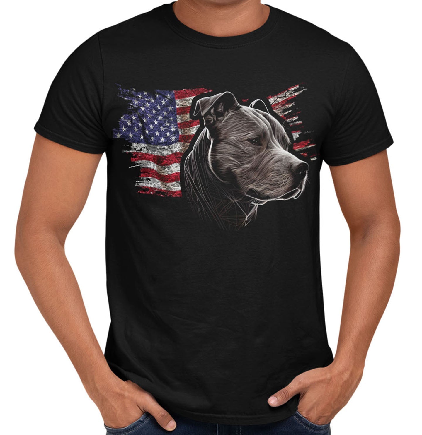 Patriotic Staffordshire Bull Terrier American Flag - Adult Unisex T-Shirt