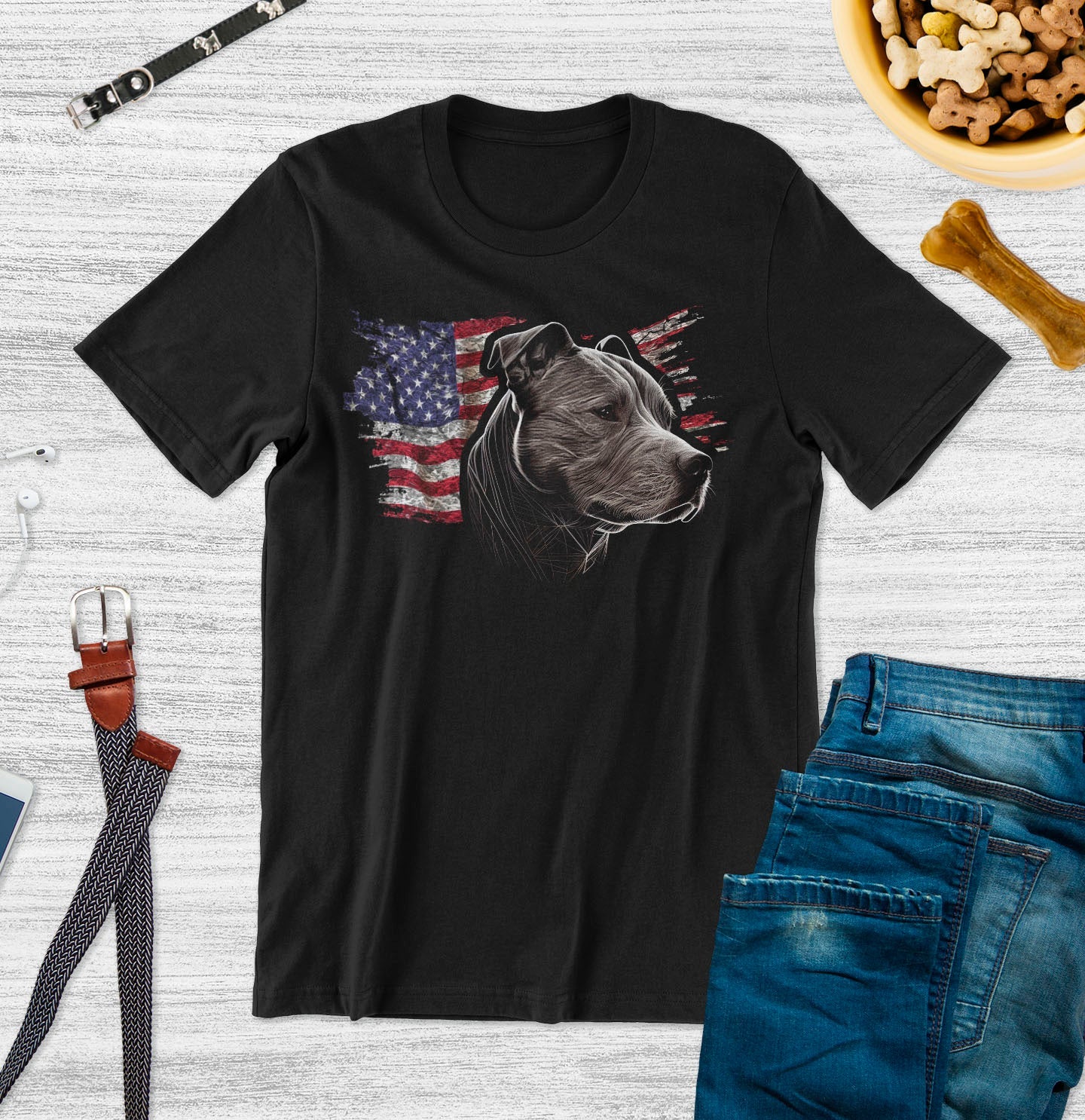 Patriotic Staffordshire Bull Terrier American Flag - Adult Unisex T-Shirt