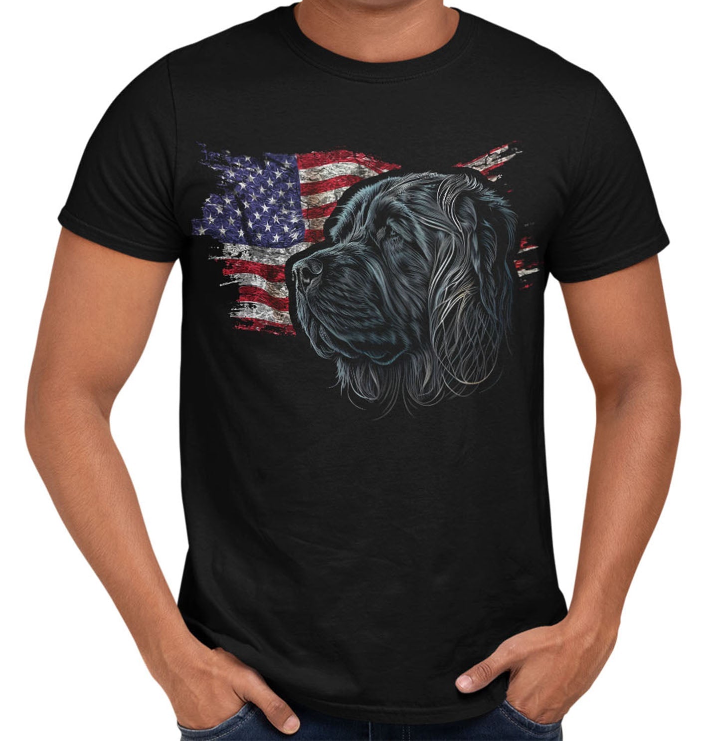 Patriotic Tibetan Mastiff American Flag - Adult Unisex T-Shirt
