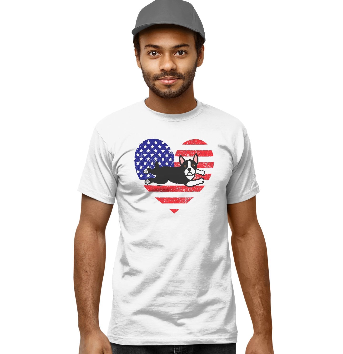 USA Flag Boston Terrier Puppy - Adult Unisex T-Shirt