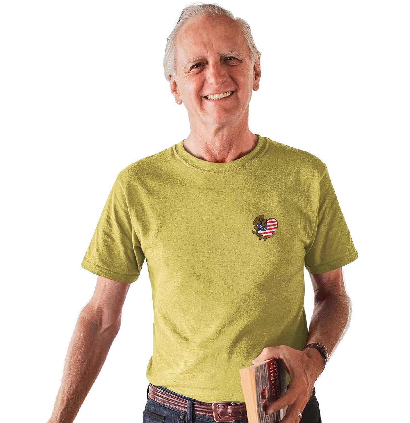 USA Flag Heart Chocolate Lab Left Chest - Adult Unisex T-Shirt