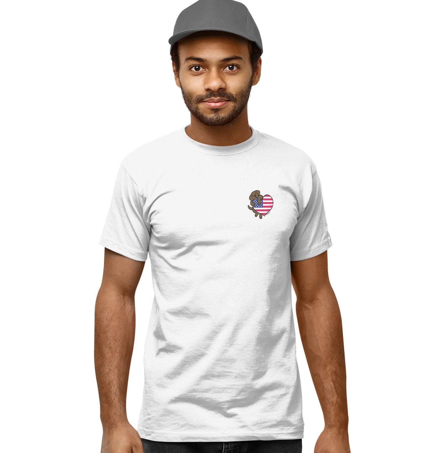 USA Flag Heart Chocolate Lab Left Chest - Adult Unisex T-Shirt