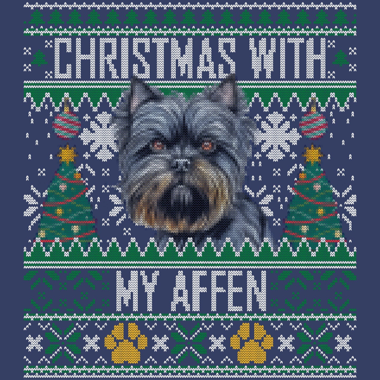 Ugly Sweater Christmas with My Affenpinscher - Adult Unisex Crewneck Sweatshirt
