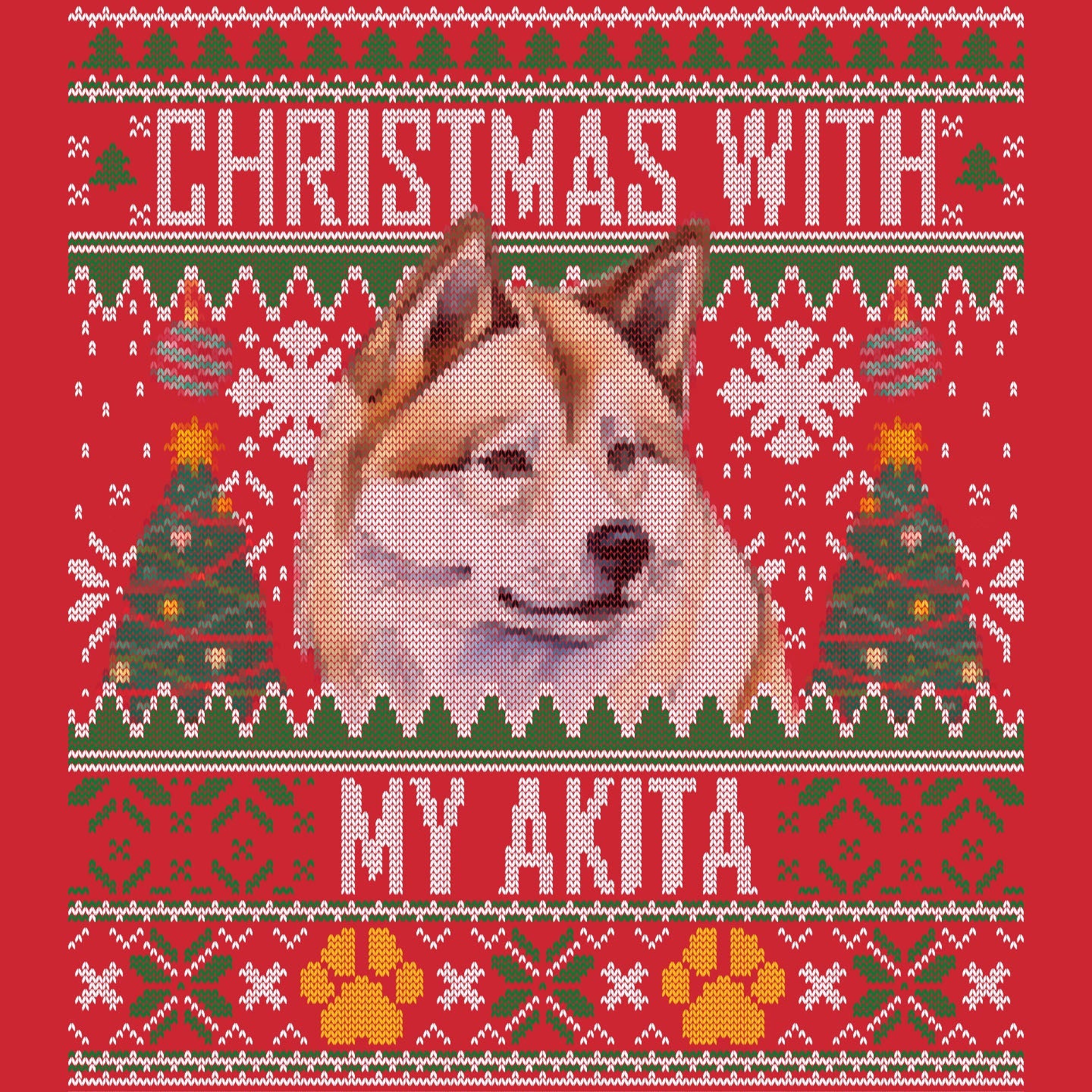 Ugly Sweater Christmas with My Akita - Adult Unisex Long Sleeve T-Shirt