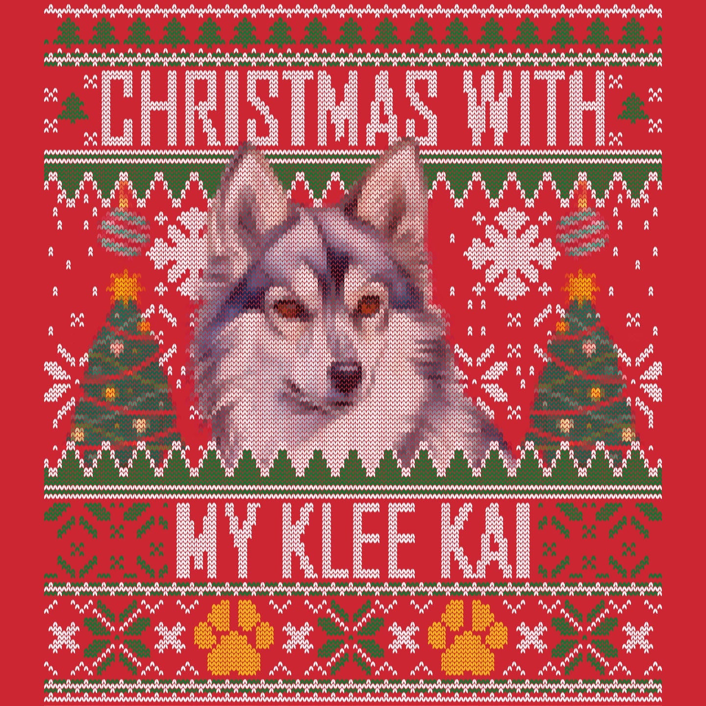 Ugly Sweater Christmas with My Alaskan Klee Kai - Adult Unisex Long Sleeve T-Shirt
