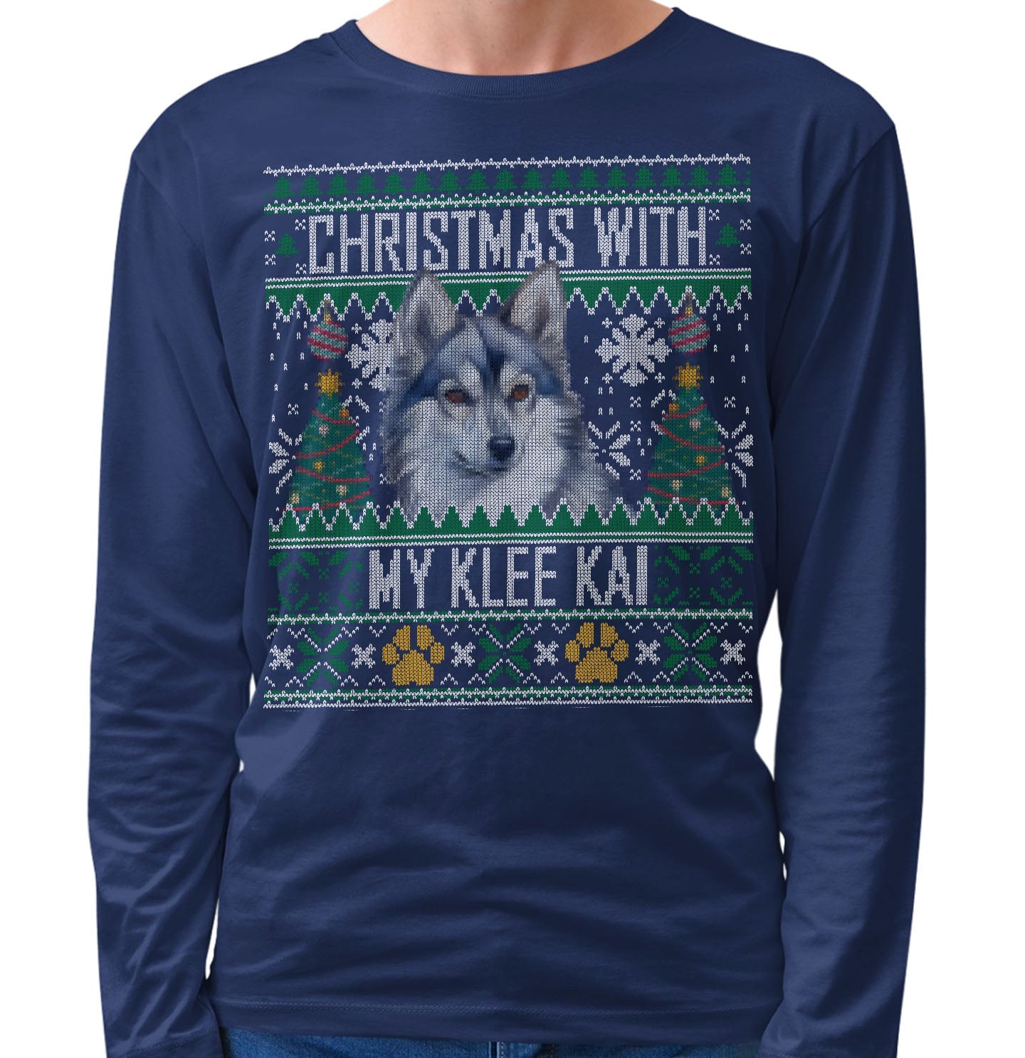 Ugly Sweater Christmas with My Alaskan Klee Kai - Adult Unisex Long Sleeve T-Shirt
