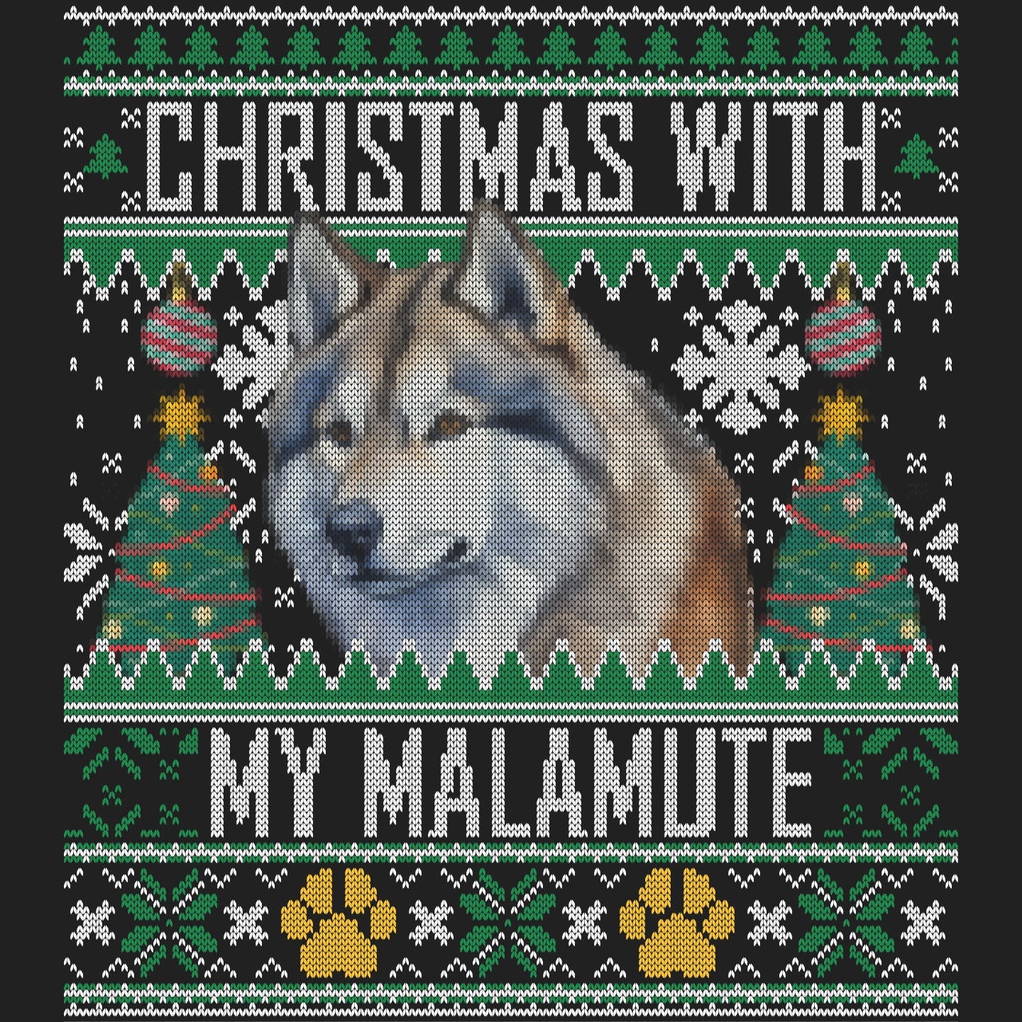 Ugly Sweater Christmas with My Alaskan Malamute - Women's V-Neck Long Sleeve T-Shirt