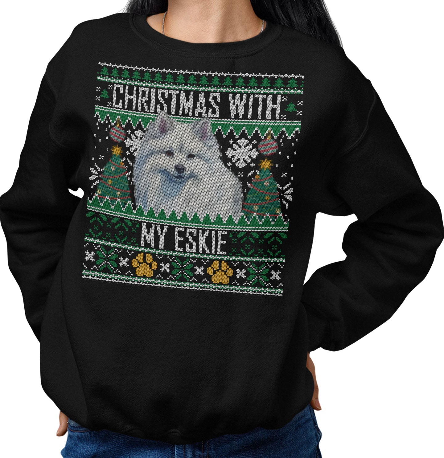 Ugly Sweater Christmas with My American Eskimo Dog - Adult Unisex Crewneck Sweatshirt