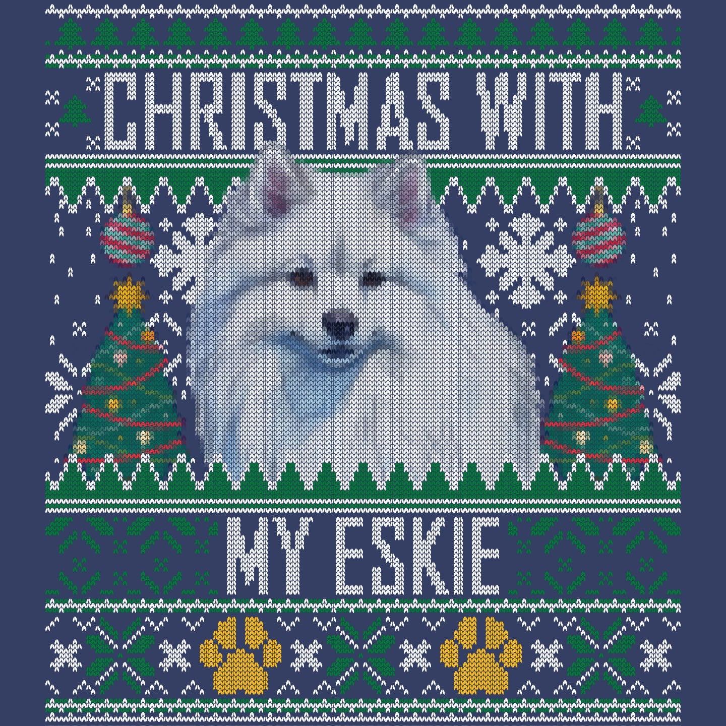 Ugly Sweater Christmas with My American Eskimo Dog - Adult Unisex Crewneck Sweatshirt