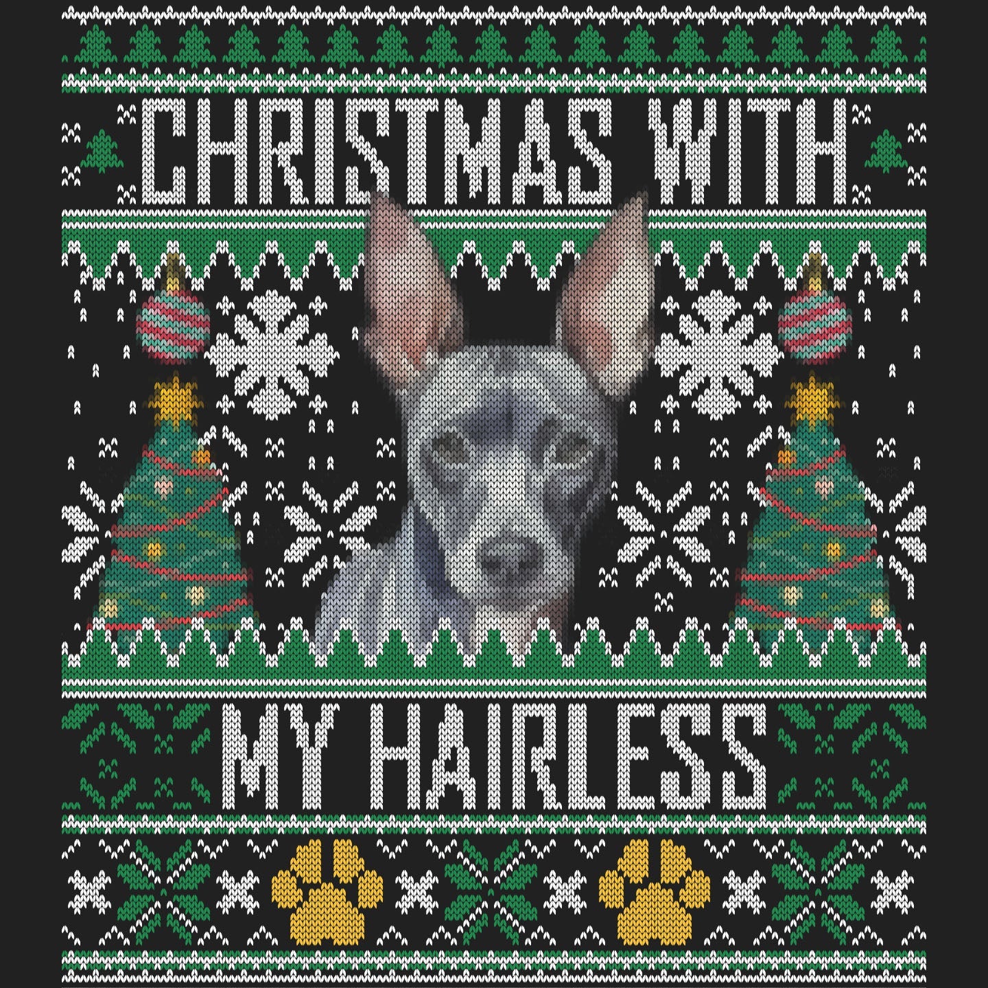 Ugly Sweater Christmas with My American Hairless Terrier - Women's V-Neck Long Sleeve T-Shirt