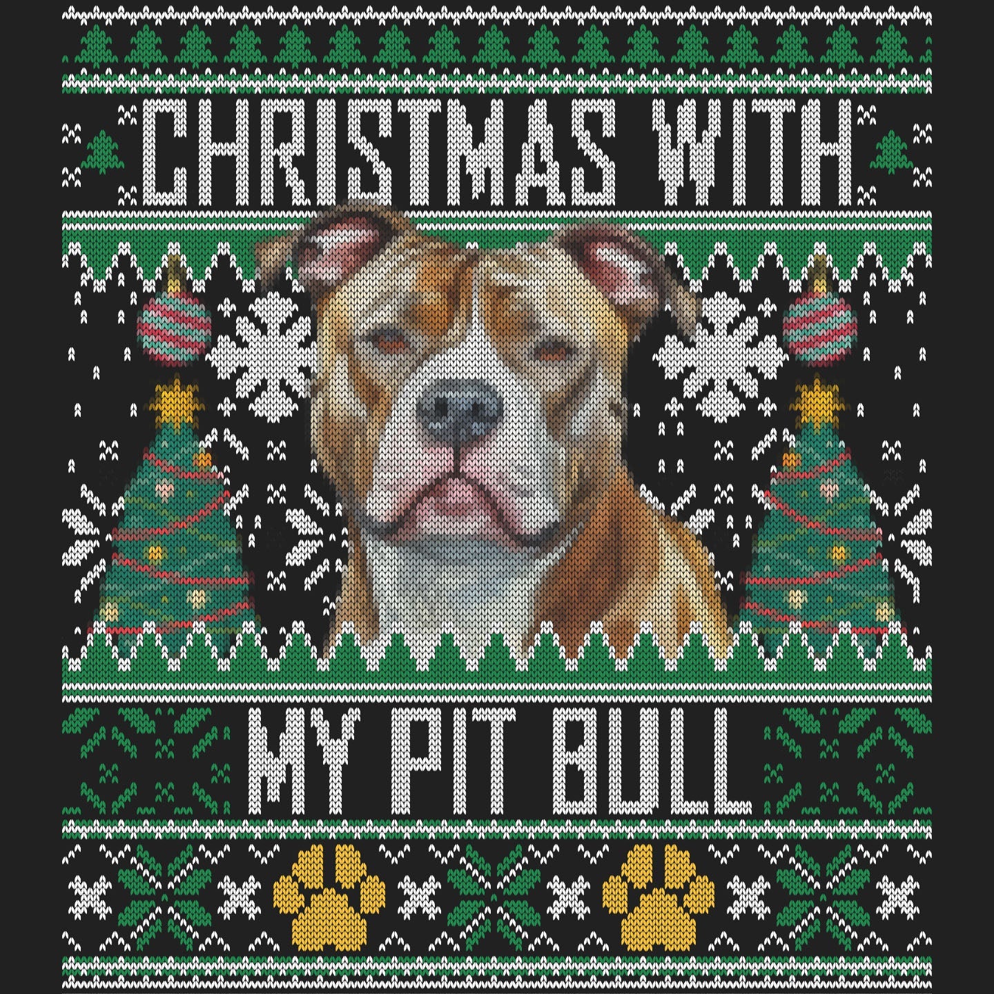 Ugly Sweater Christmas with My American Pit Bull Terrier - Women's V-Neck Long Sleeve T-Shirt