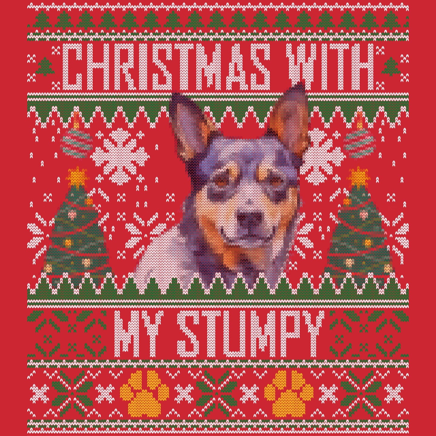Ugly Sweater Christmas with My Australian Stumpy Tail Cattle Dog - Adult Unisex Long Sleeve T-Shirt
