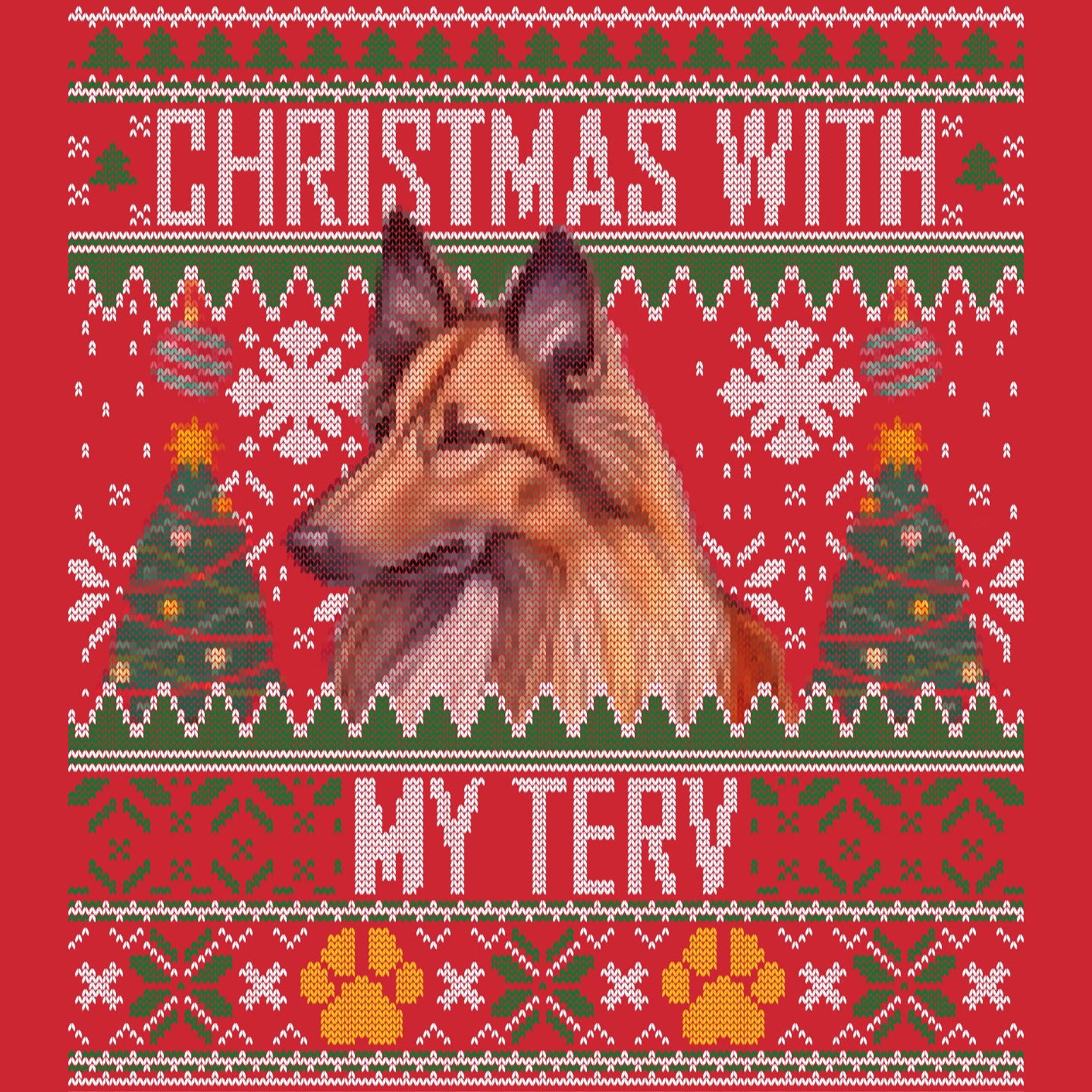 Ugly Sweater Christmas with My Belgian Tervuren - Adult Unisex Long Sleeve T-Shirt