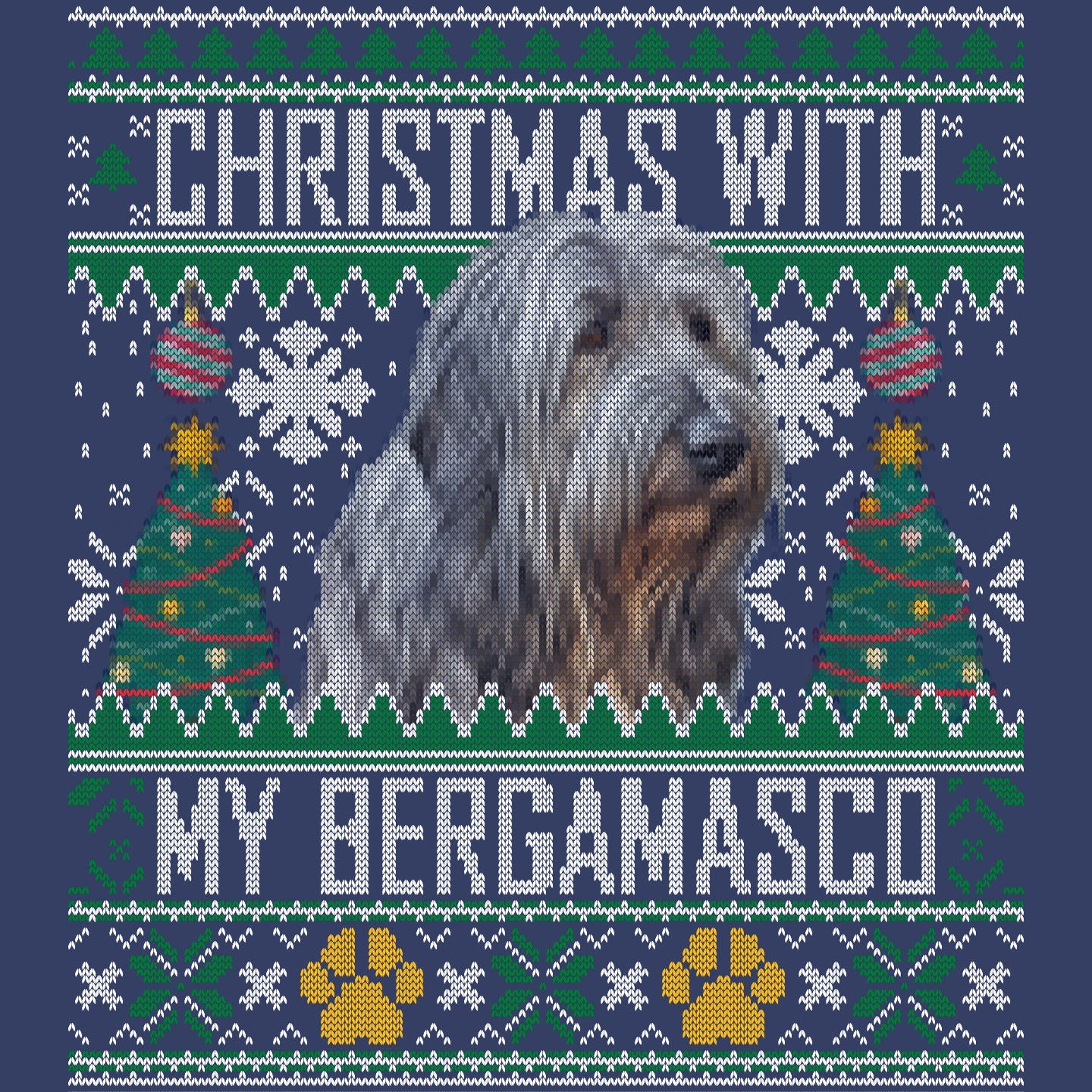 Ugly Sweater Christmas with My Bergamasco Sheepdog - Adult Unisex Crewneck Sweatshirt