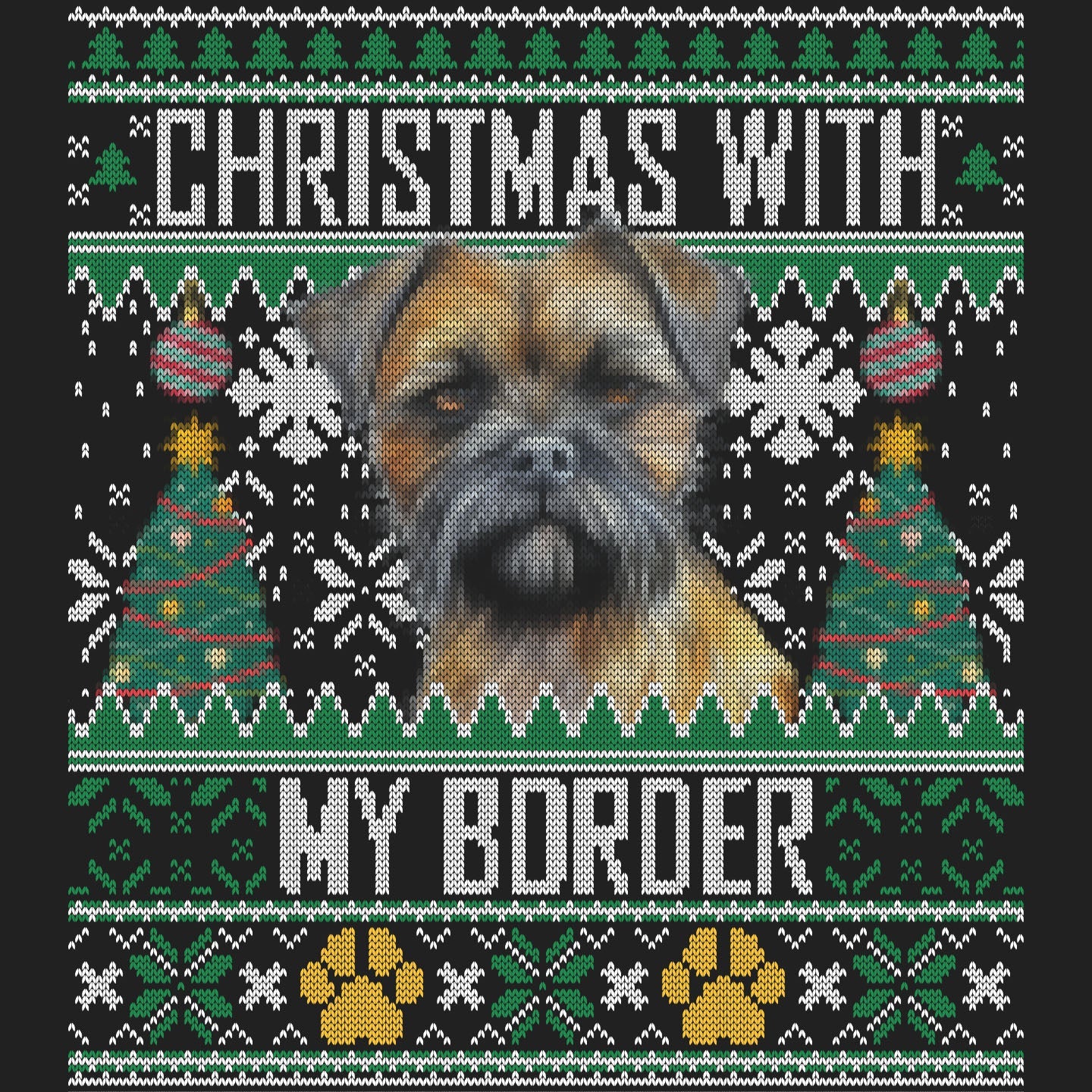 Ugly Sweater Christmas with My Border Terrier - Women's V-Neck Long Sleeve T-Shirt