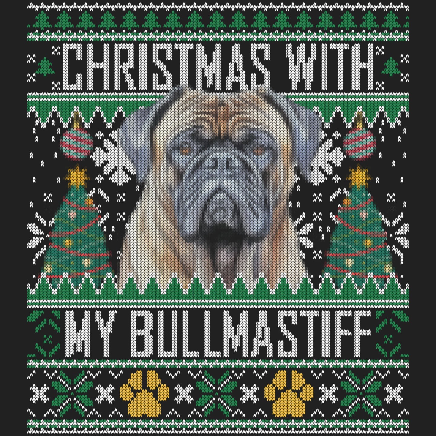 Ugly Sweater Christmas with My Bullmastiff - Women's V-Neck Long Sleeve T-Shirt
