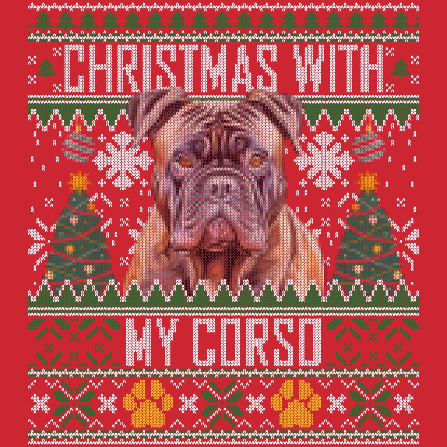 Ugly Sweater Christmas with My Cane Corso - Adult Unisex Long Sleeve T-Shirt
