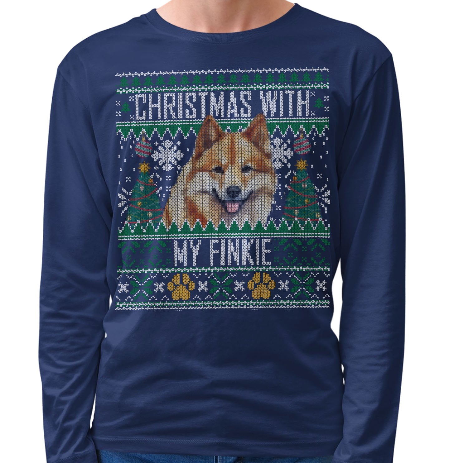 Ugly Sweater Christmas with My Finnish Spitz - Adult Unisex Long Sleeve T-Shirt
