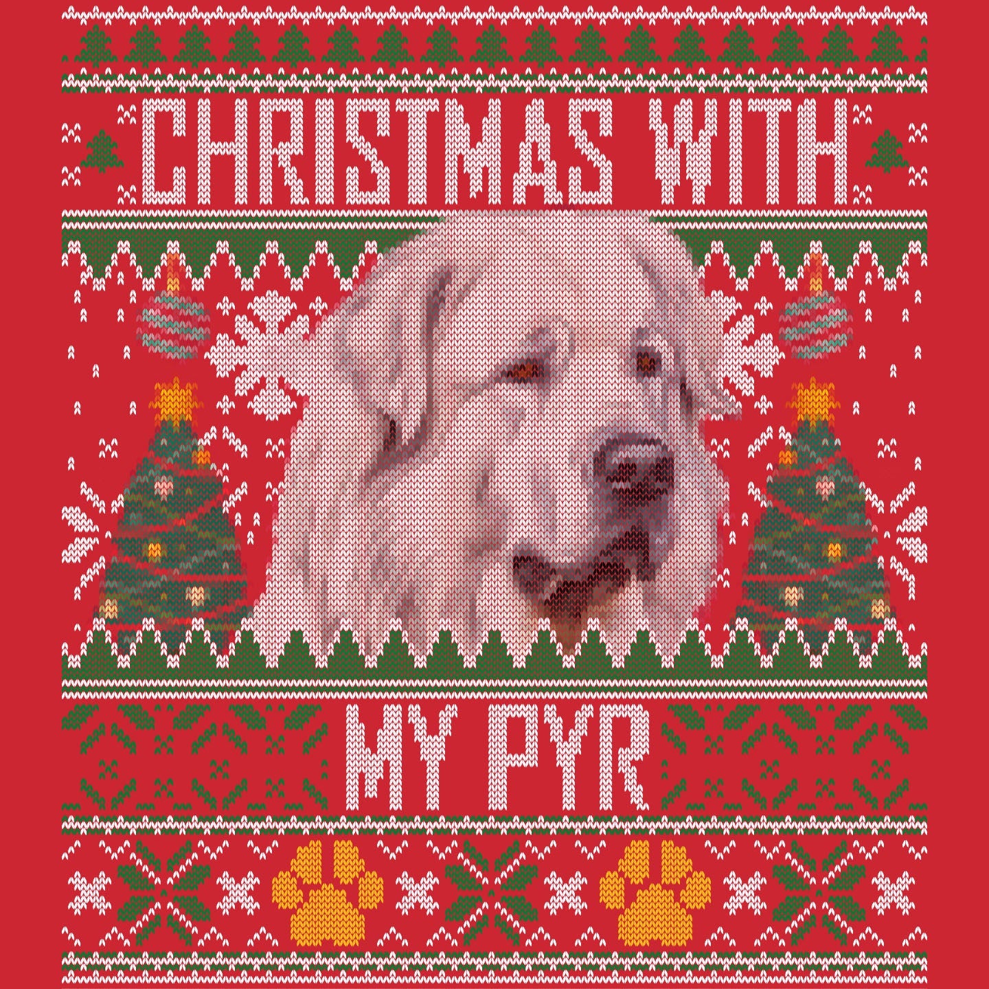 Ugly Sweater Christmas with My Great Pyrenees - Adult Unisex Long Sleeve T-Shirt