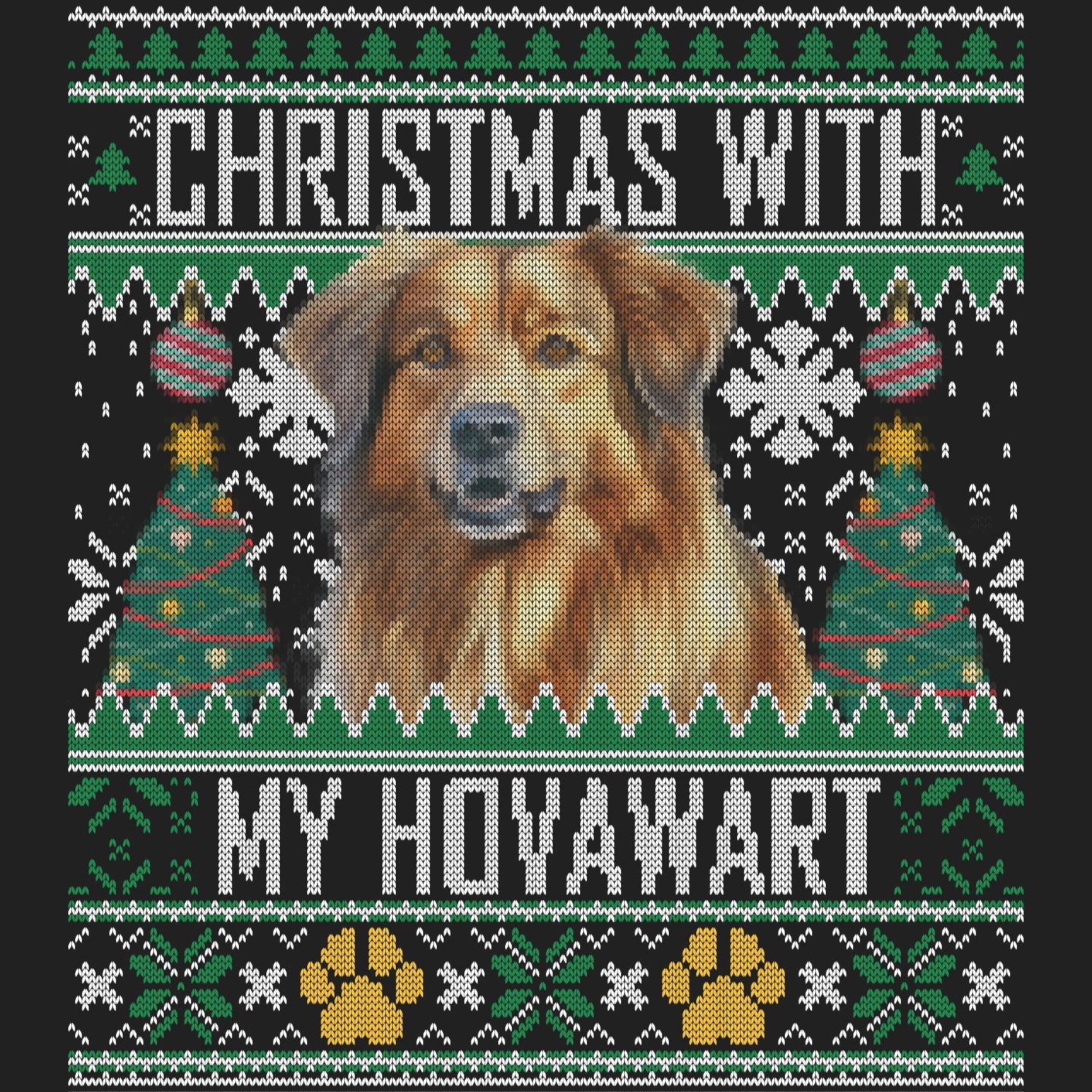 Ugly Sweater Christmas with My Hovawart - Women's V-Neck Long Sleeve T-Shirt