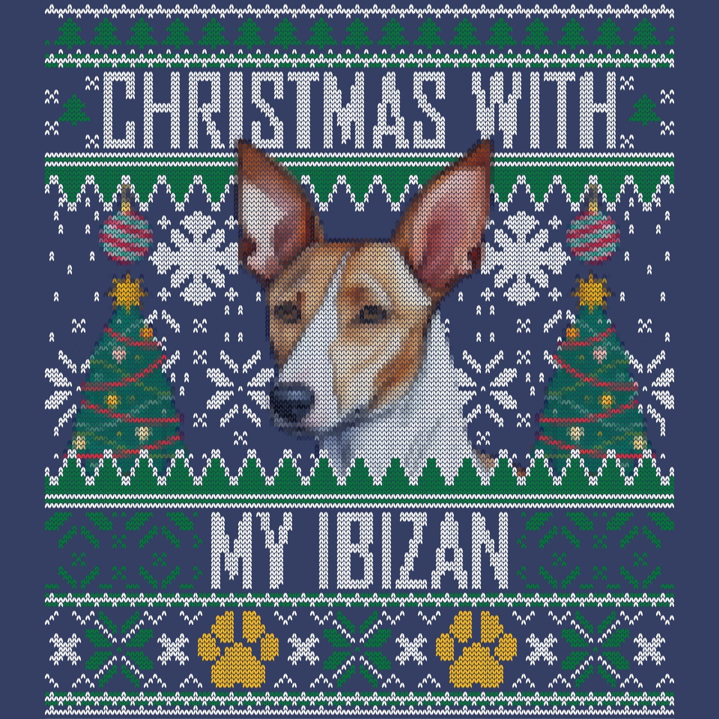 Ugly Sweater Christmas with My Ibizan Hound - Adult Unisex Crewneck Sweatshirt