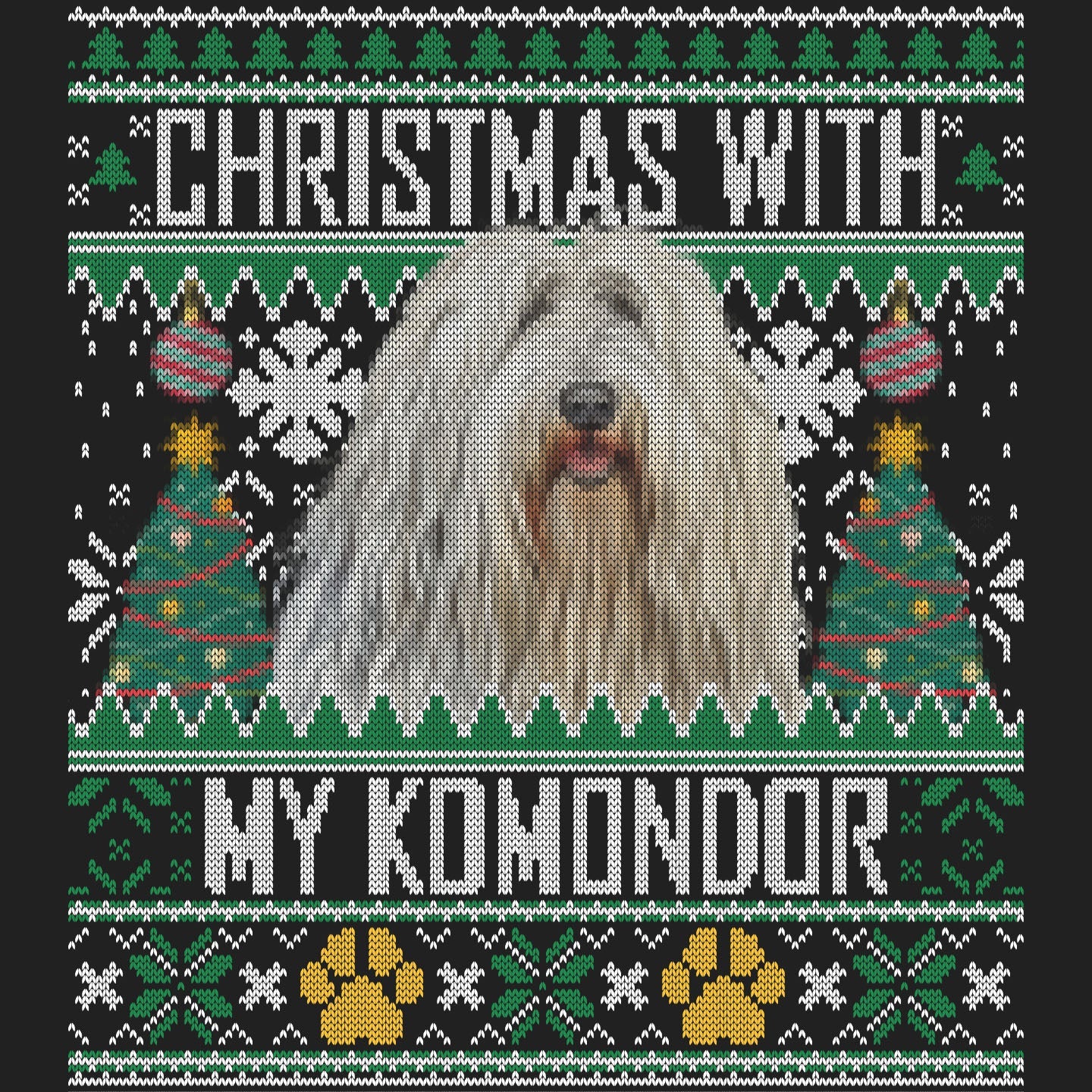 Ugly Sweater Christmas with My Komondor - Women's V-Neck Long Sleeve T-Shirt
