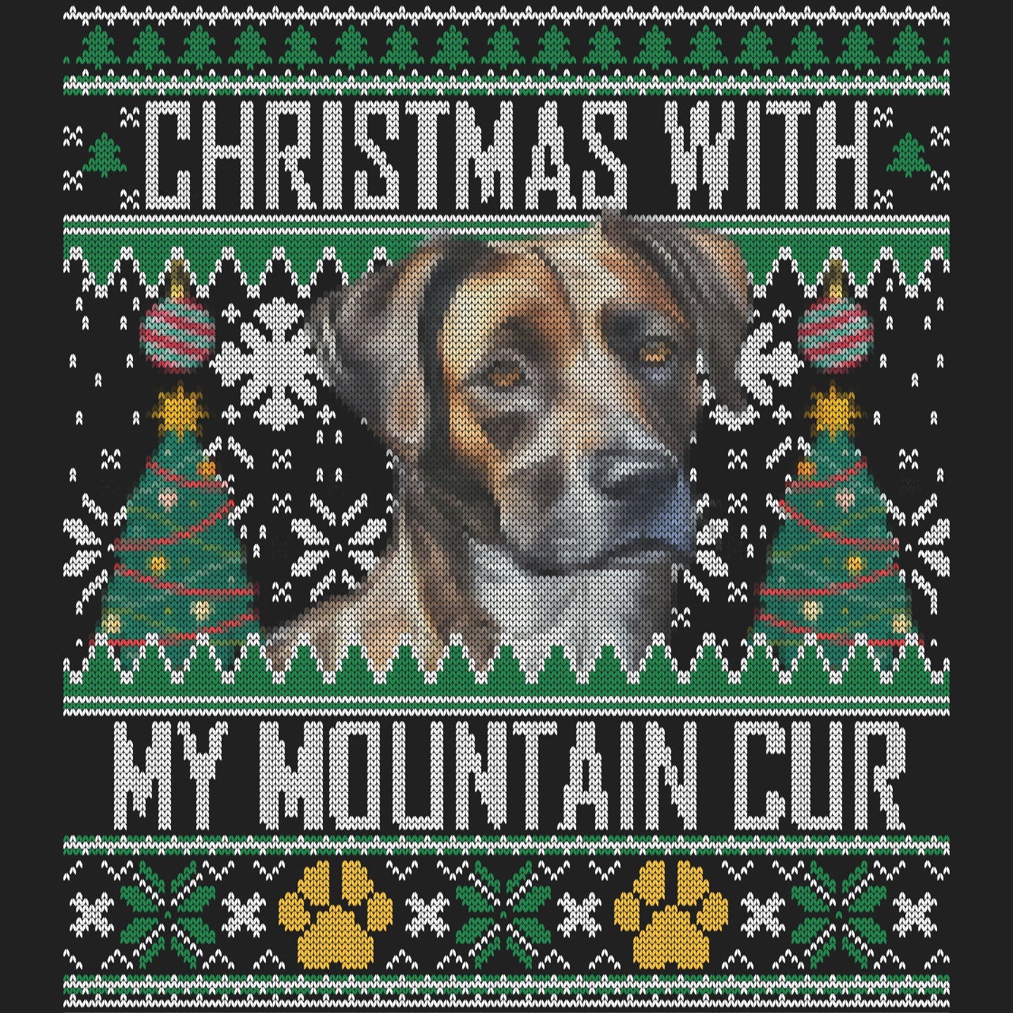 Ugly Sweater Christmas with My Mountain Cur - Women's V-Neck Long Sleeve T-Shirt