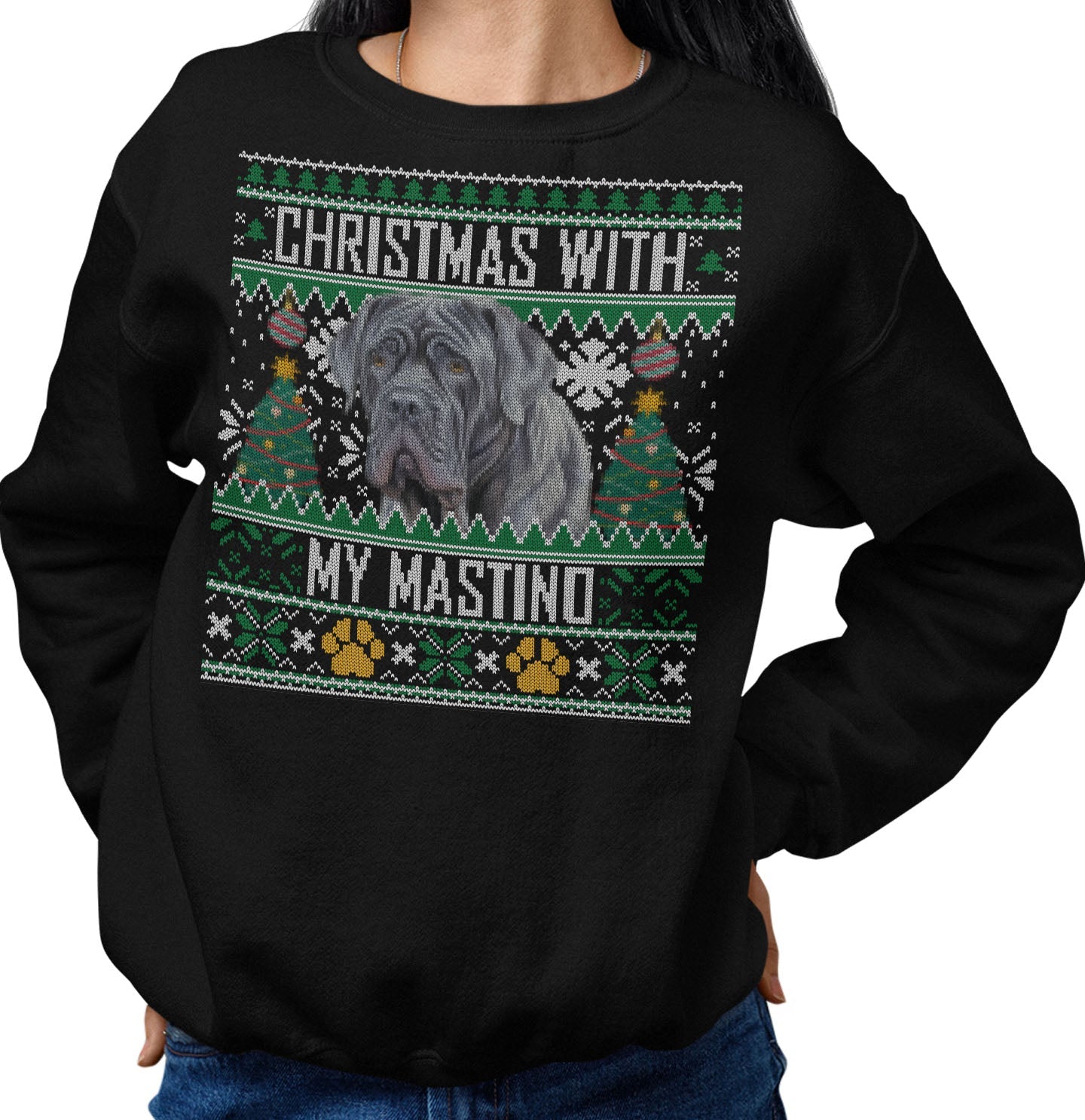Ugly Sweater Christmas with My Neapolitan Mastiff - Adult Unisex Crewneck Sweatshirt